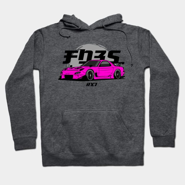 Pink RX 7 JDM Hoodie by GoldenTuners